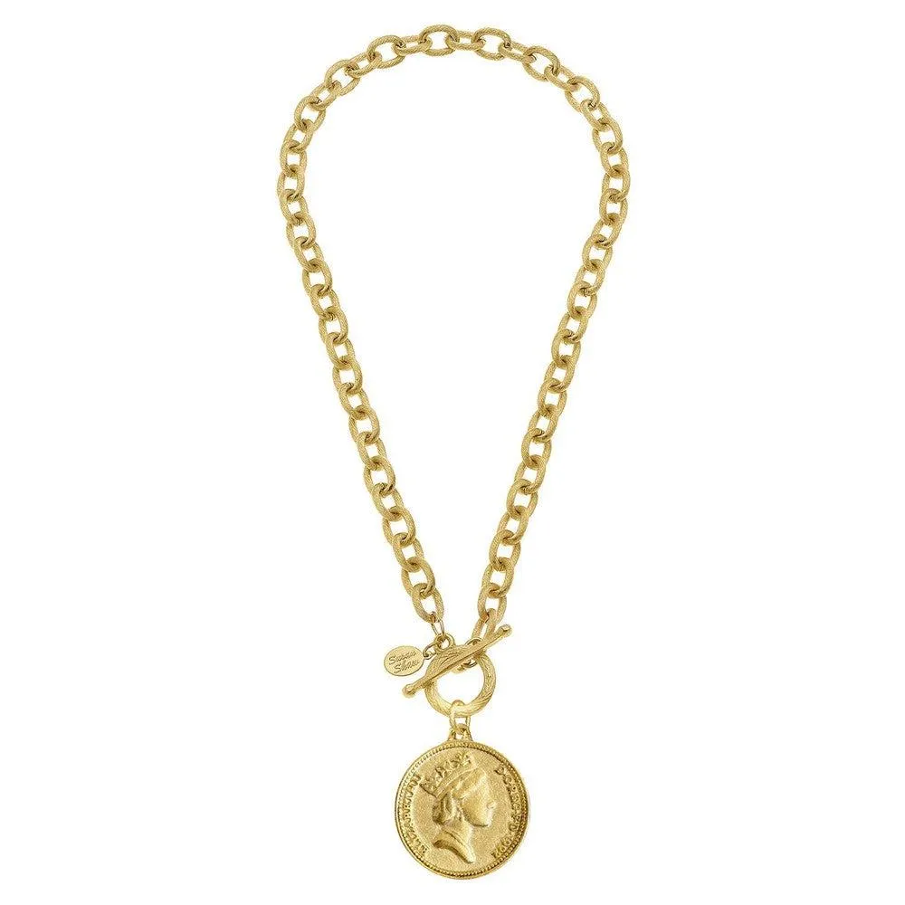Queen Elizabeth Coin on Gold Chain Necklace