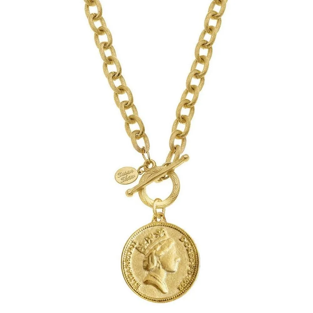 Queen Elizabeth Coin on Gold Chain Necklace