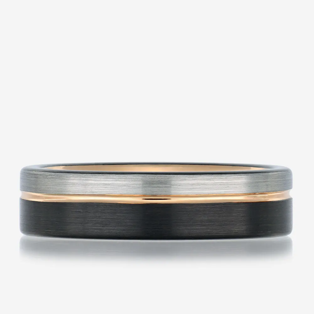 RALEIGH - Rose Gold and Black Tungsten Carbide Ring - 6mm Wide