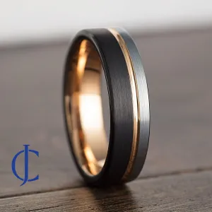 RALEIGH - Rose Gold and Black Tungsten Carbide Ring - 6mm Wide