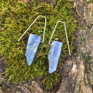 Raw Blue Kyanite Geometric Earrings Handmade