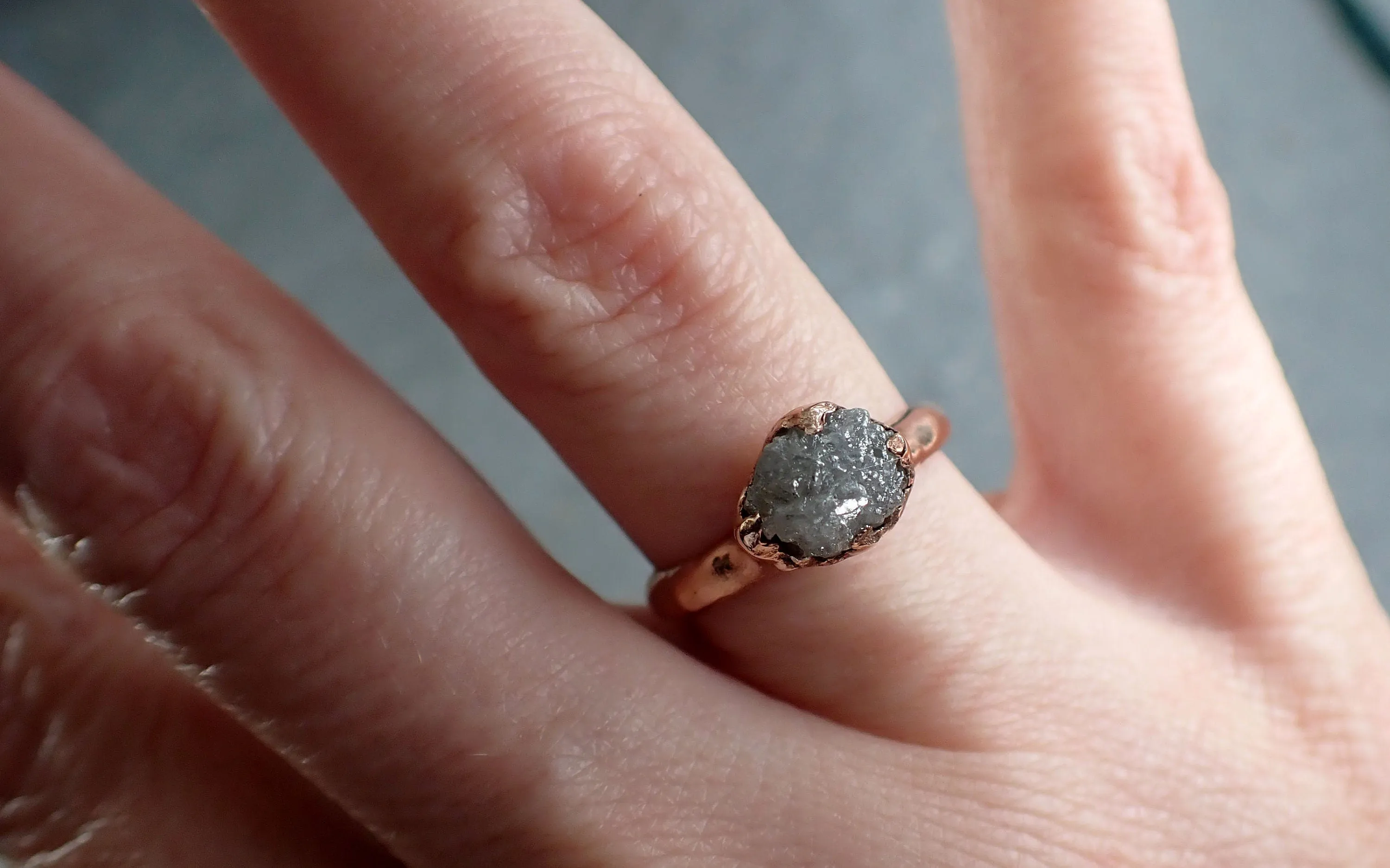 Raw Diamond Engagement Ring Rough Uncut Diamond Solitaire Recycled 14k Rose gold Conflict Free Diamond Wedding Promise 3103