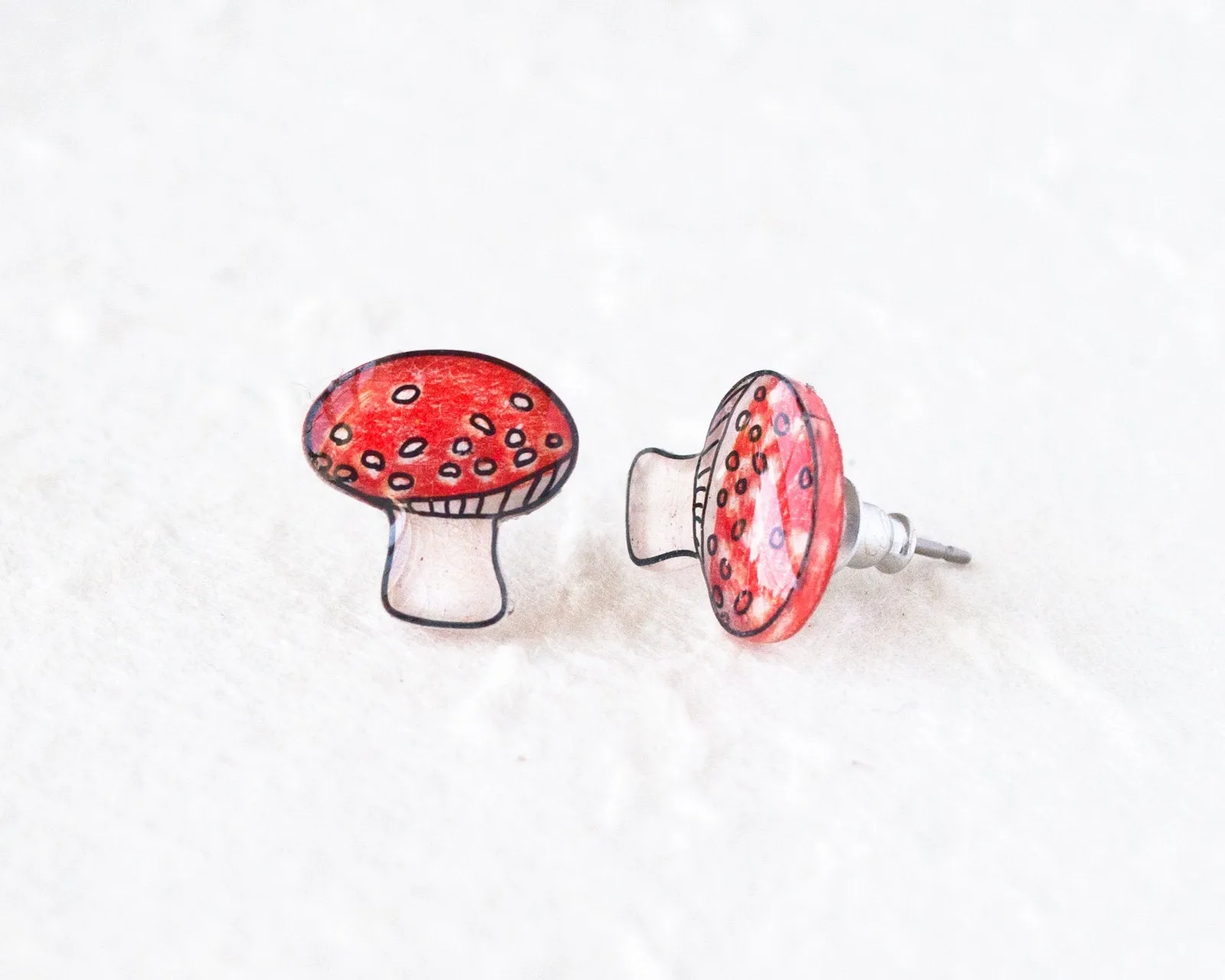 Red Amanita Muscaria Mushroom Stud Earrings