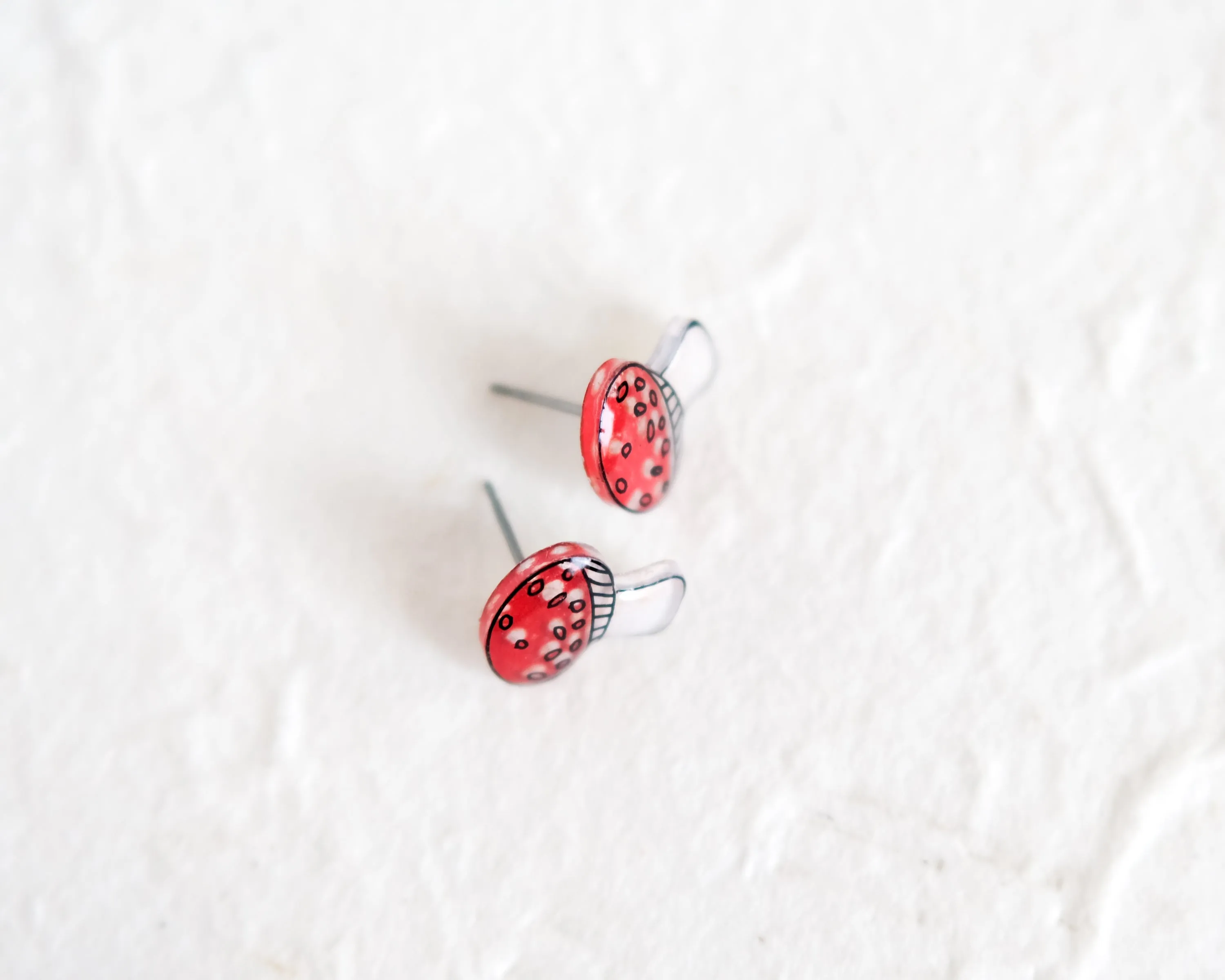 Red Amanita Muscaria Mushroom Stud Earrings