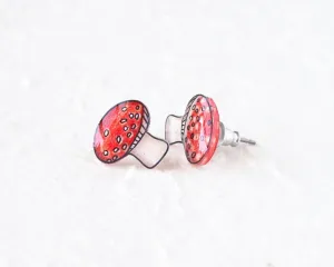 Red Amanita Muscaria Mushroom Stud Earrings