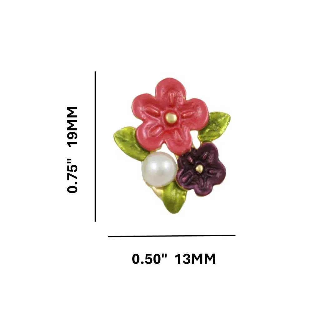 Red and Purple Enamel Flowers with Pearl Pierced Earring - PE106