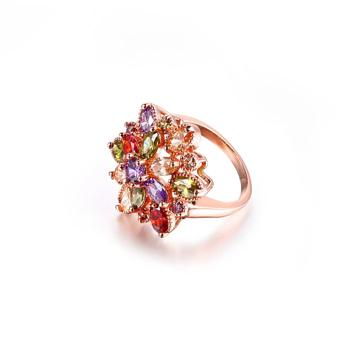 Red Crystal & 18K Rose Gold-Plated Flower Band Ring