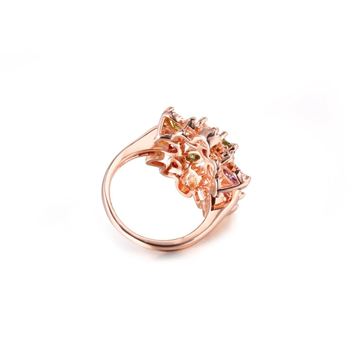 Red Crystal & 18K Rose Gold-Plated Flower Band Ring