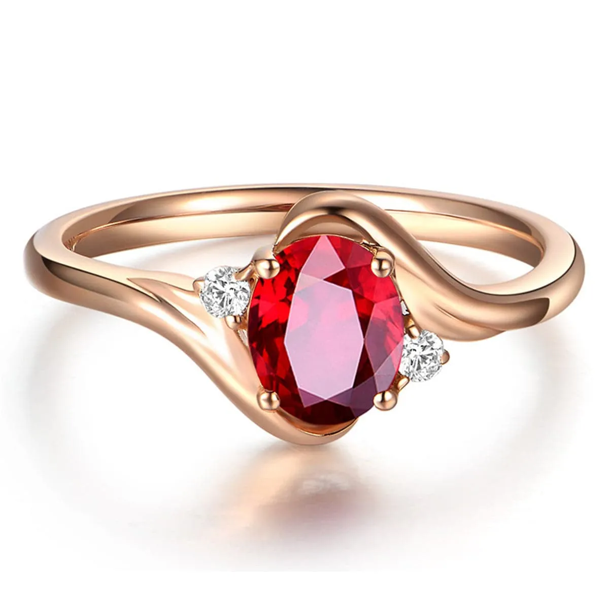 Red Crystal & Cubic Zironia 18K Rose Gold-Plated Adjustable Oval-Cut Ring