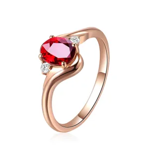 Red Crystal & Cubic Zironia 18K Rose Gold-Plated Adjustable Oval-Cut Ring