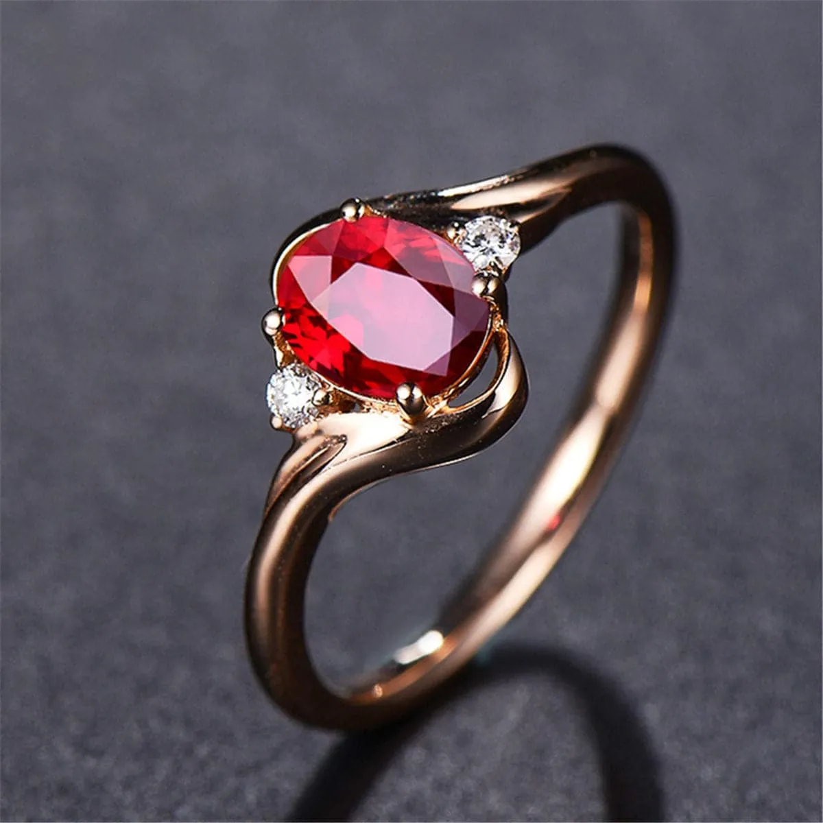 Red Crystal & Cubic Zironia 18K Rose Gold-Plated Adjustable Oval-Cut Ring