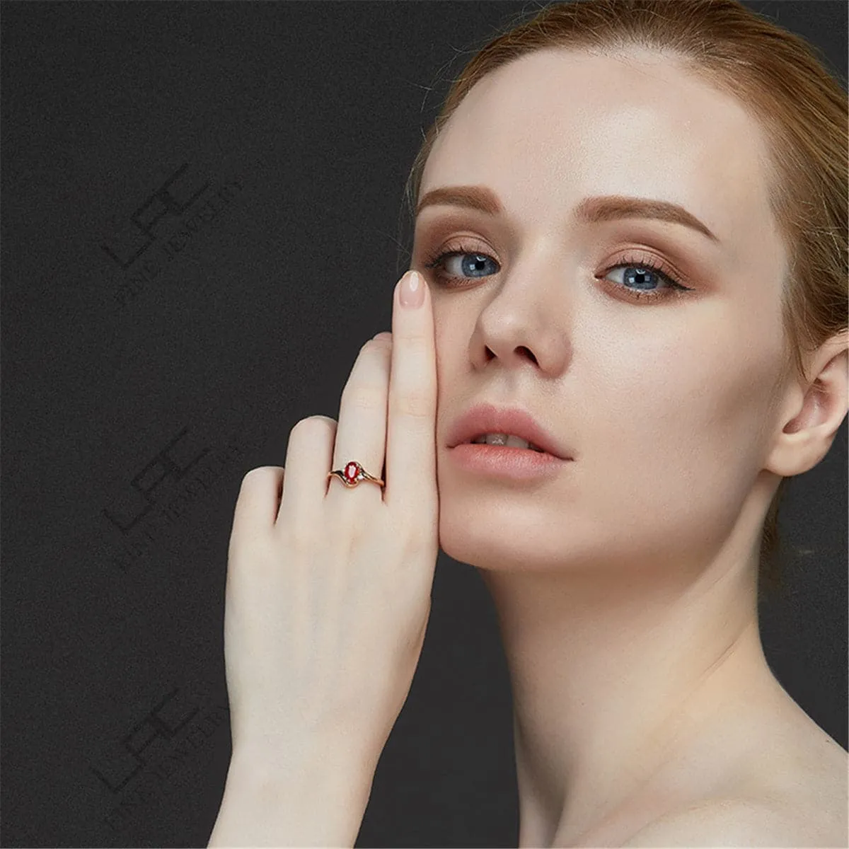 Red Crystal & Cubic Zironia 18K Rose Gold-Plated Adjustable Oval-Cut Ring