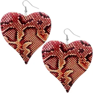 Red Heart Snakeskin Drop Earrings