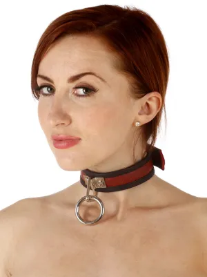 Red Leather O-Ring Collar with Black Piping