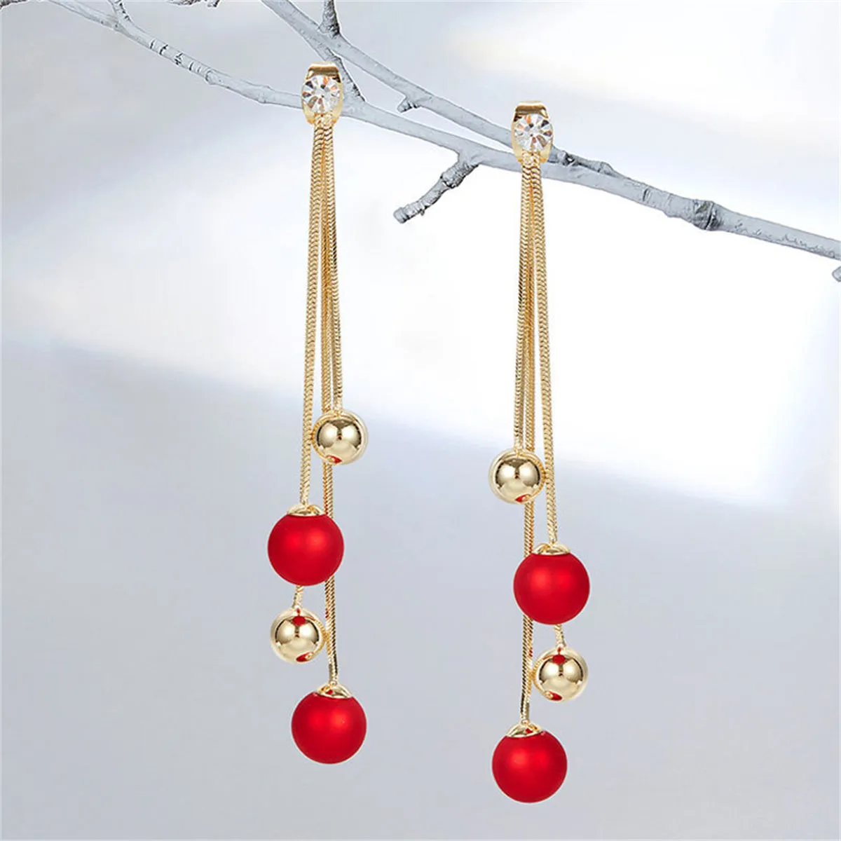 Red Resin & Cubic Zirconia 18K Gold-Plated Ball Tassel Drop Earrings