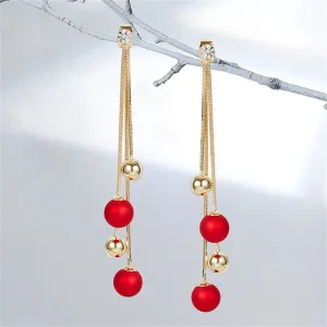 Red Resin & Cubic Zirconia 18K Gold-Plated Ball Tassel Drop Earrings