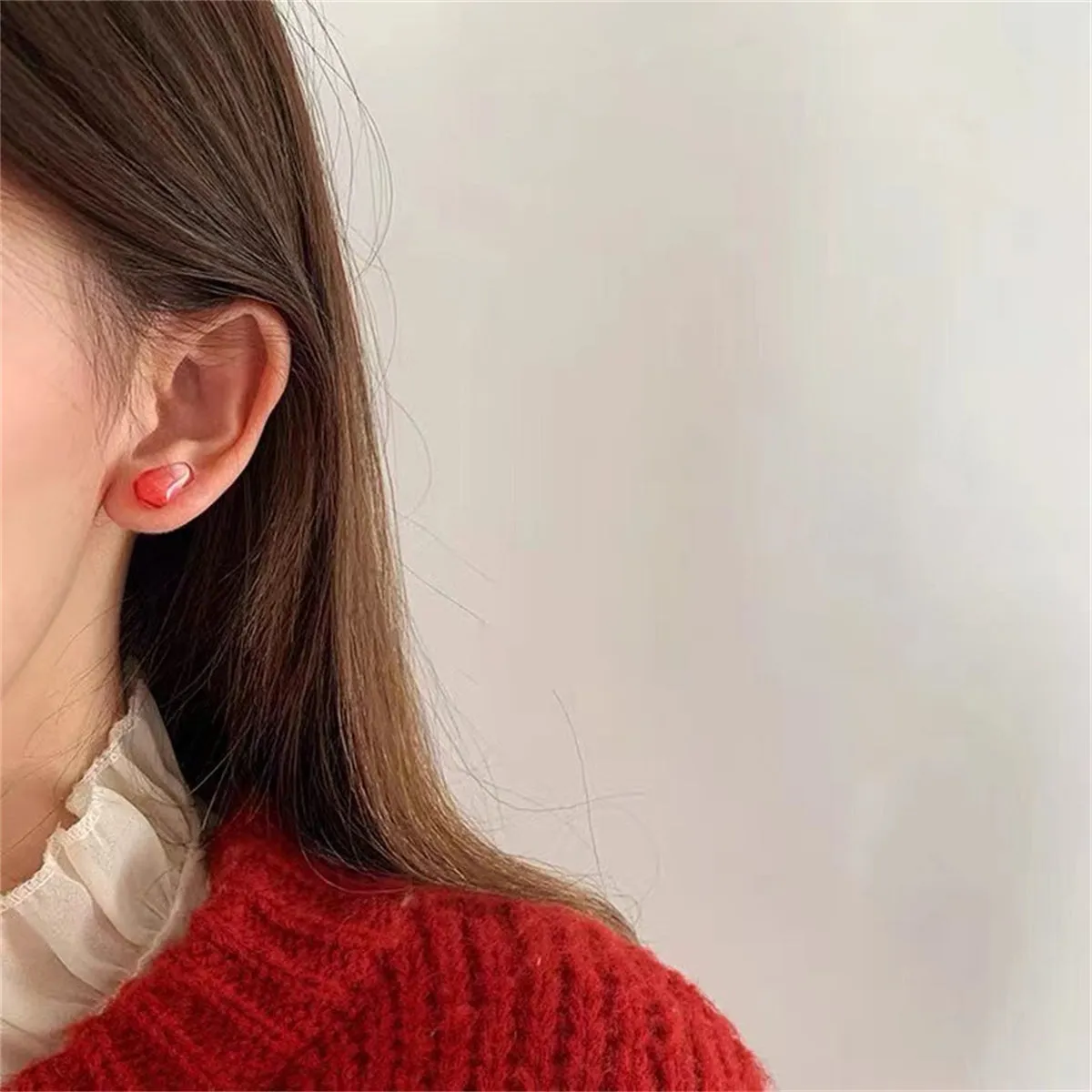 Red Resin & Silver-Plated Pomegranate Seed Stud Earrings