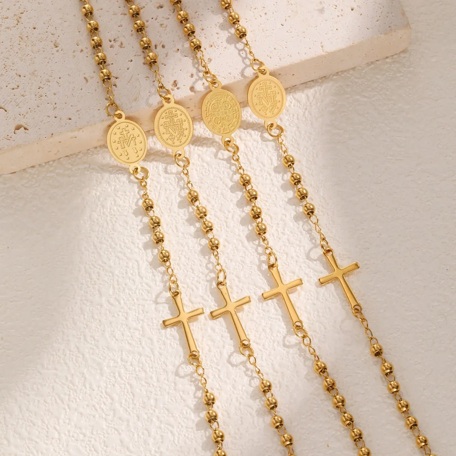 Religion Cross Virgin Mary 201 Stainless Steel 18K Gold Plated Bracelet