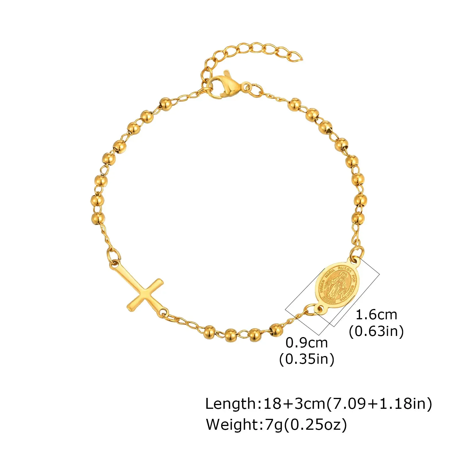 Religion Cross Virgin Mary 201 Stainless Steel 18K Gold Plated Bracelet