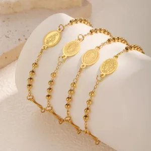 Religion Cross Virgin Mary 201 Stainless Steel 18K Gold Plated Bracelet