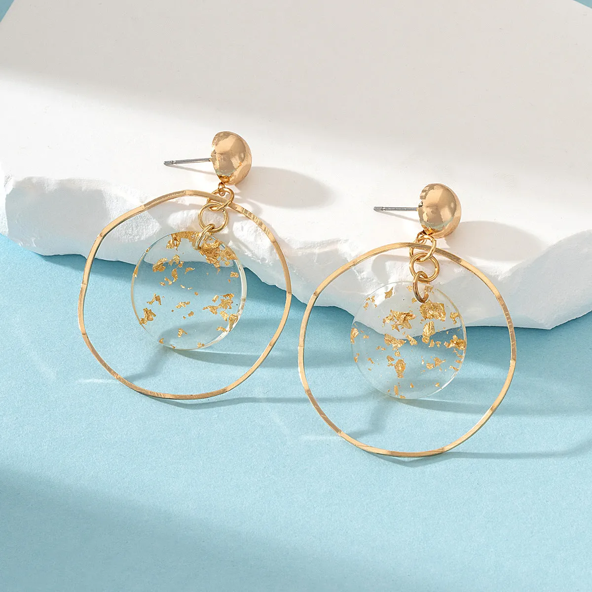 Resin & 18K Gold-Plated Two-Circle Drop Earrings