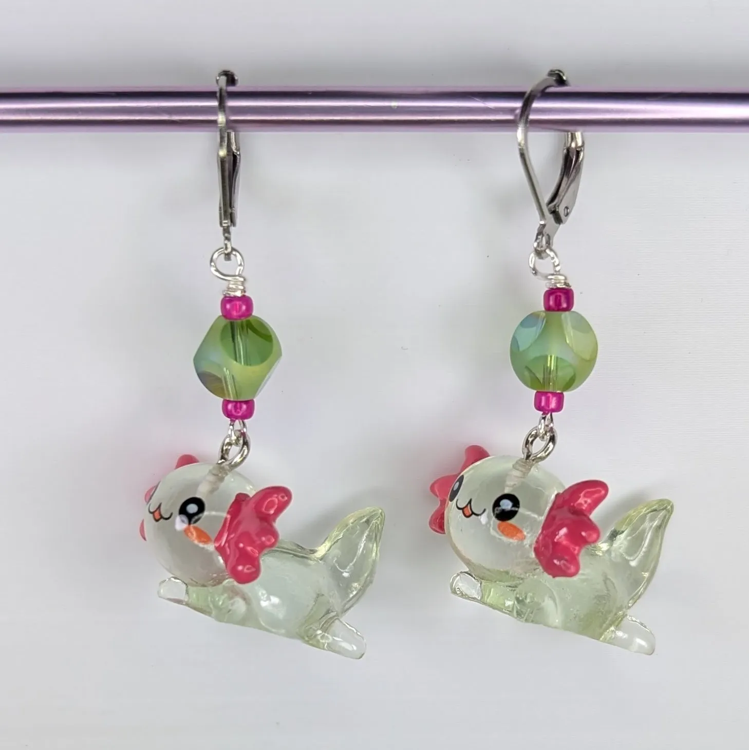 Resin Axolotl Earrings & Stitch Markers