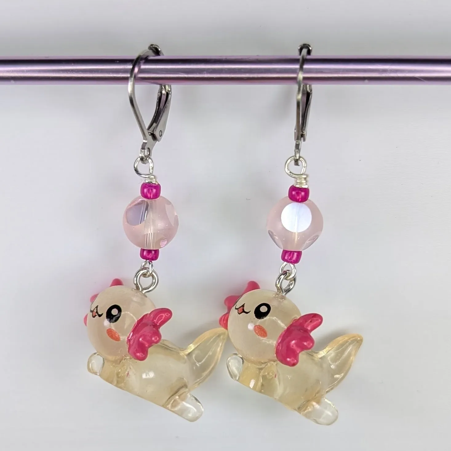 Resin Axolotl Earrings & Stitch Markers