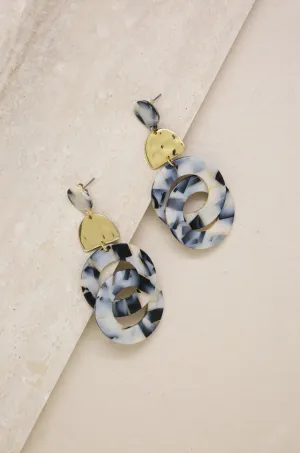 Resin Black & White Mix Interlocking Hoop 18k Gold Plated Earrings