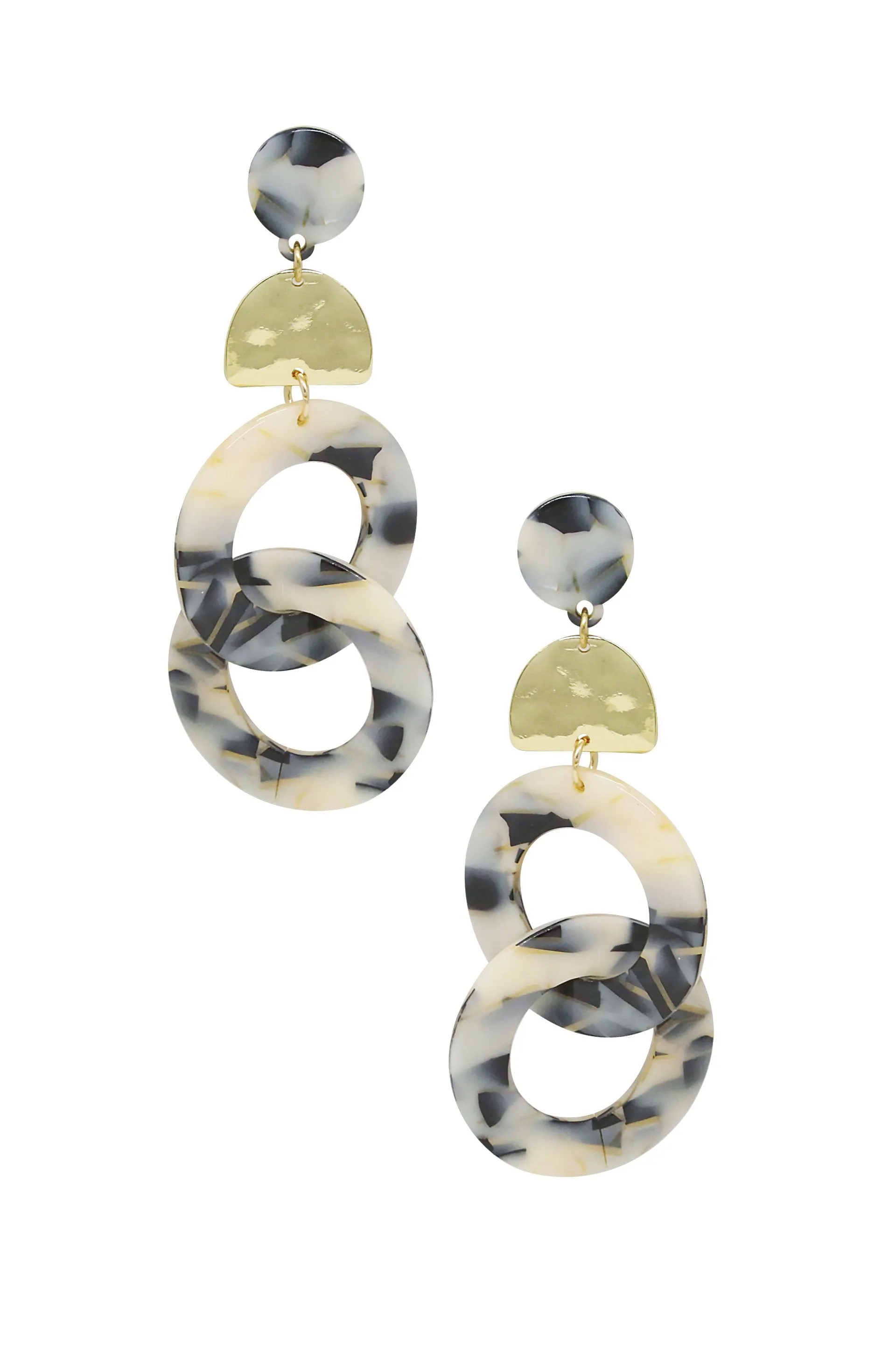 Resin Black & White Mix Interlocking Hoop 18k Gold Plated Earrings