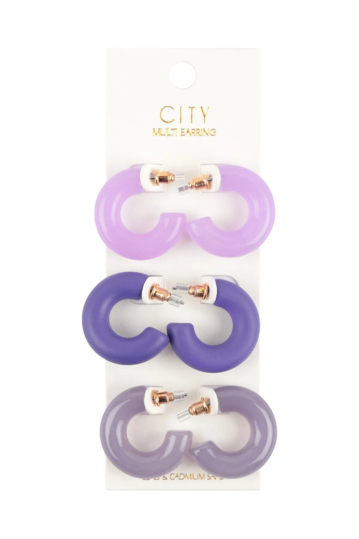 RESIN MIXED MATERIALS TUBULAR HOOP EARRING SET(3PRS)
