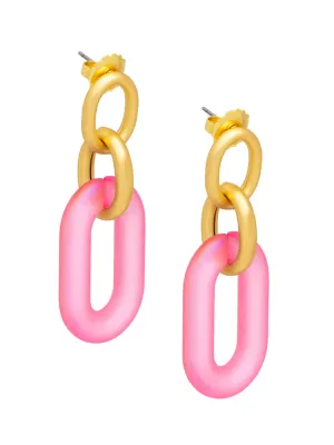 Resin Oval Link Drop Earring - Pink