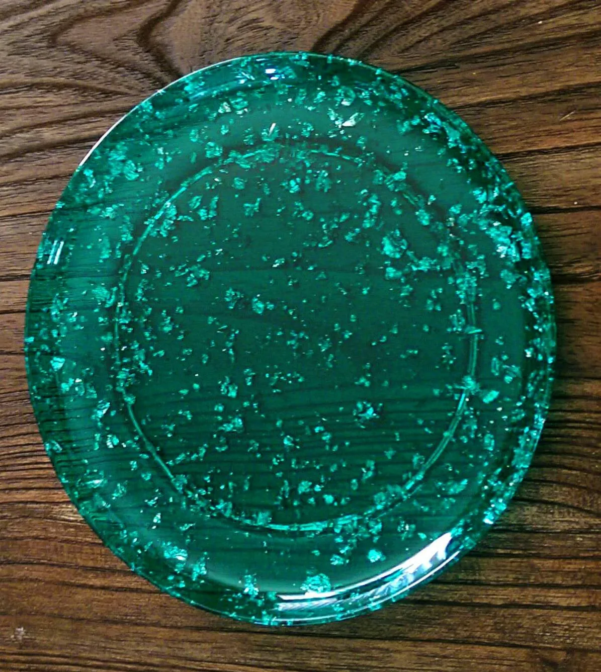 Resin Plate Platter Emerald Green and Silver Foil