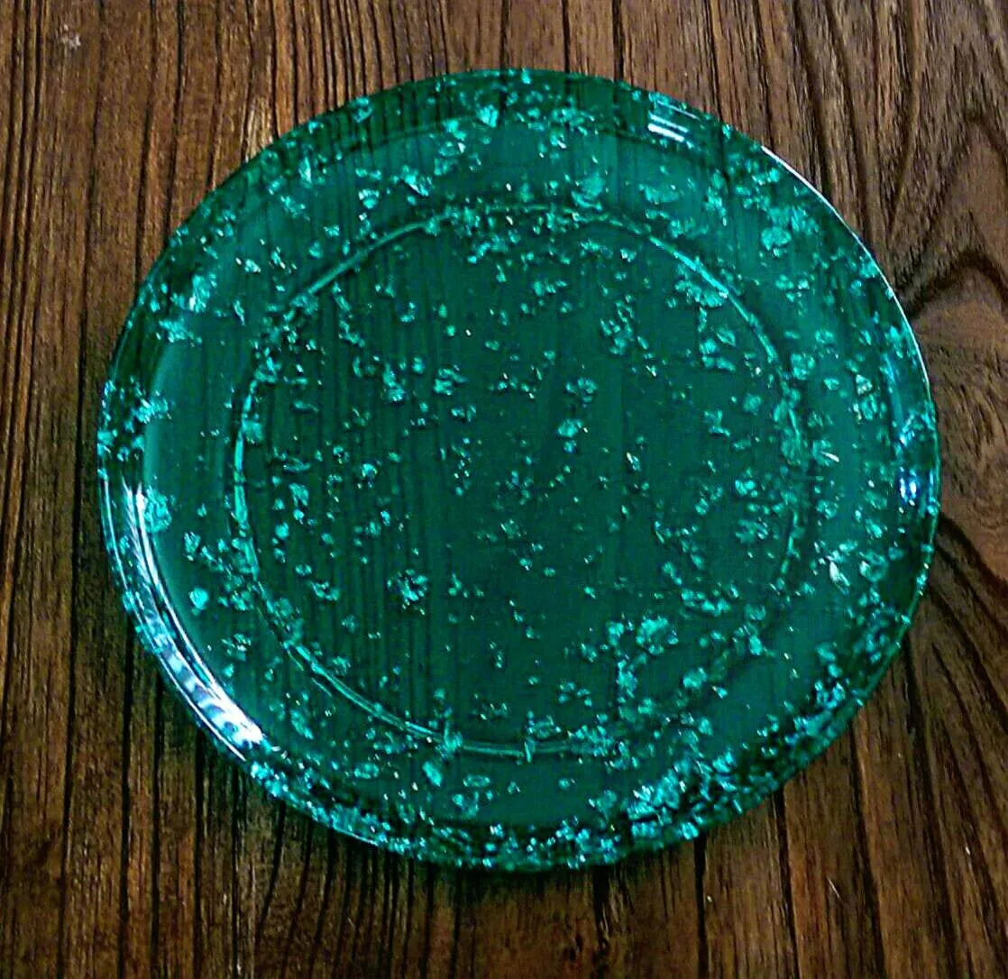 Resin Plate Platter Emerald Green and Silver Foil