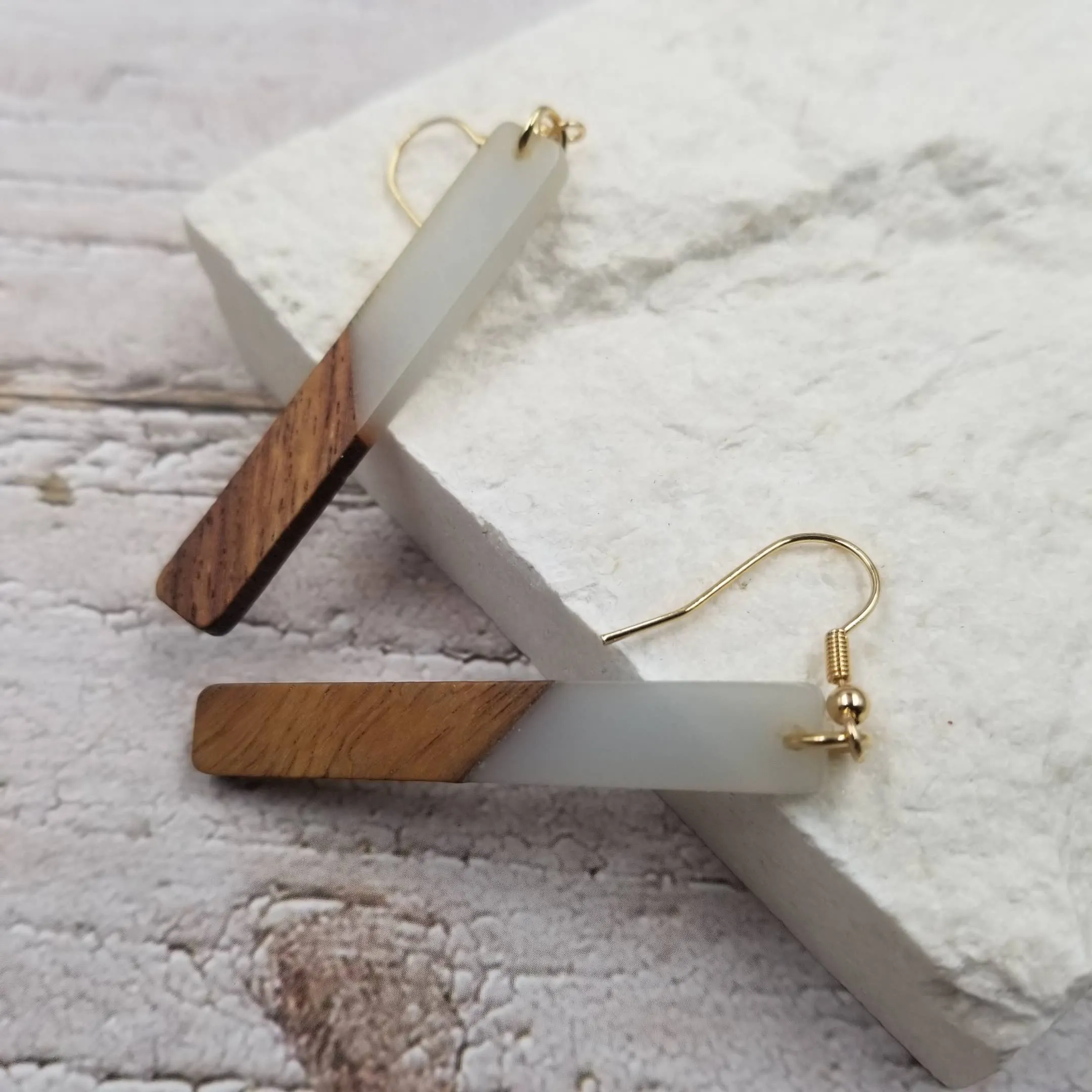 Resin Wood Bar Earrings