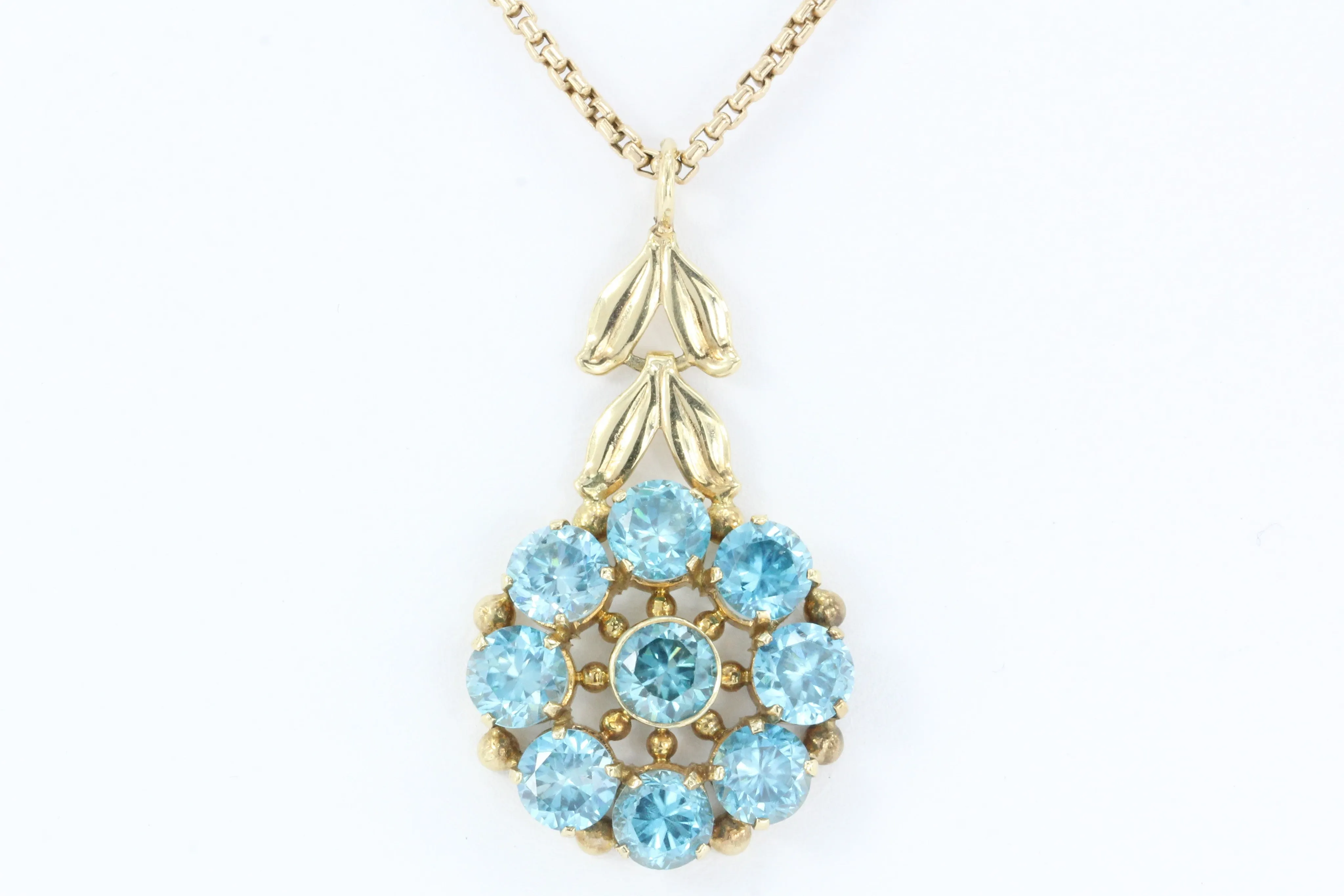 Retro 14K Rose Gold & Blue Zircon Blooming Flower Necklace & Chain