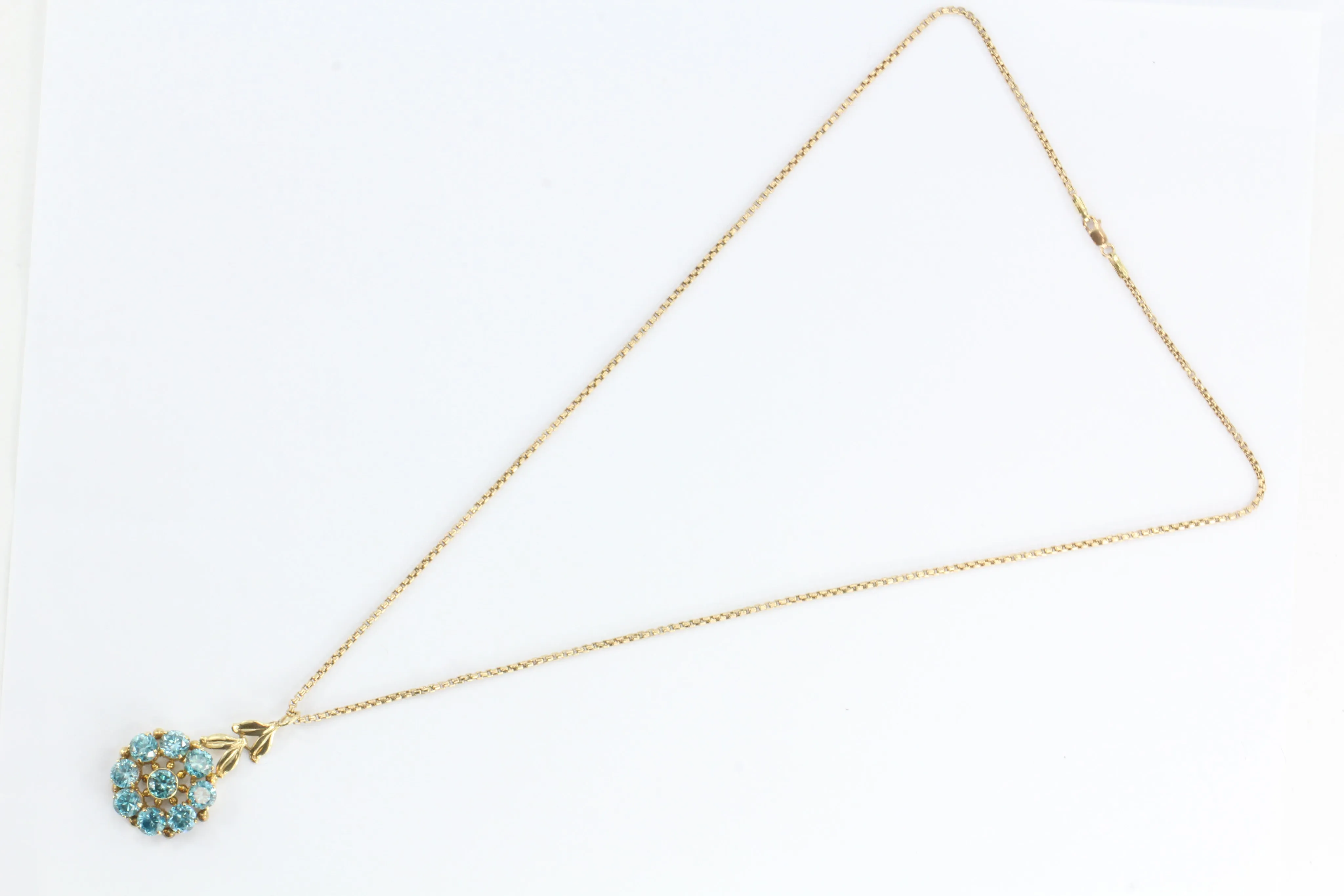 Retro 14K Rose Gold & Blue Zircon Blooming Flower Necklace & Chain
