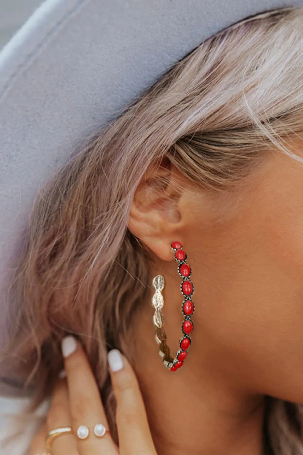 Retro Turquoise Circle C-shaped Earrings