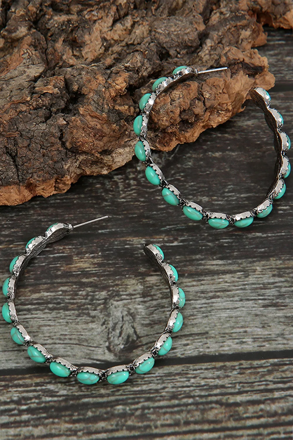 Retro Turquoise Circle C-shaped Earrings