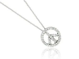 ROBERTO COIN 18K WHITE GOLD 0.18CT SI/G DIAMOND PEACE SIGN PENDANT FROM THE TINY TREASURES COLLECTION