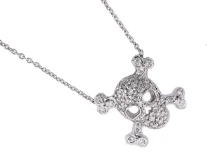 ROBERTO COIN 18K WHITE GOLD 0.20CT DIAMOND SKULL AND CROSSBONE PENDANT FROM THE TINY TREASURES COLLECTION
