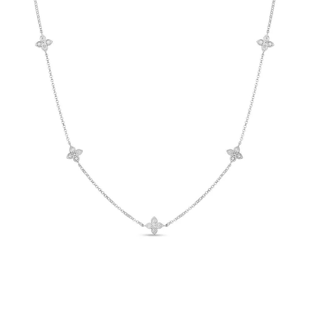Roberto Coin 18k White Gold 5 Station Diamond Flower Necklace