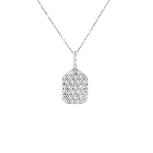 Roberto Coin 18k White Gold Pickle Ball Texture Racket Diamond Necklace 16-18" Adjustable Chain (D=.21)