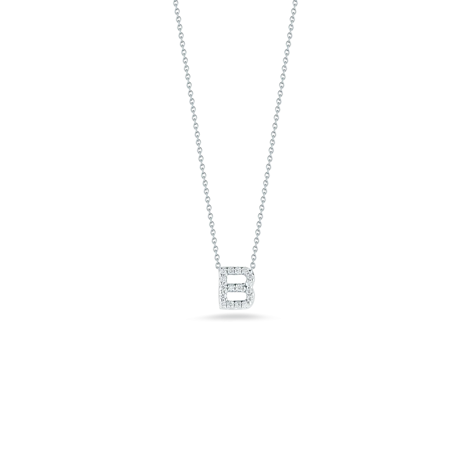 Roberto Coin 18k White Gold Tiny Treasures Diamond Block Love Letter "B" Pendant 16-18" Adjustable Chain (D=.08)