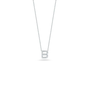 Roberto Coin 18k White Gold Tiny Treasures Diamond Block Love Letter "B" Pendant 16-18" Adjustable Chain (D=.08)