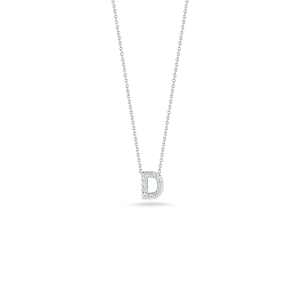 Roberto Coin 18k White Gold Tiny Treasures Diamond Block Love Letter "D" Pendant 16-18" Adjustable Chain (D=.06)