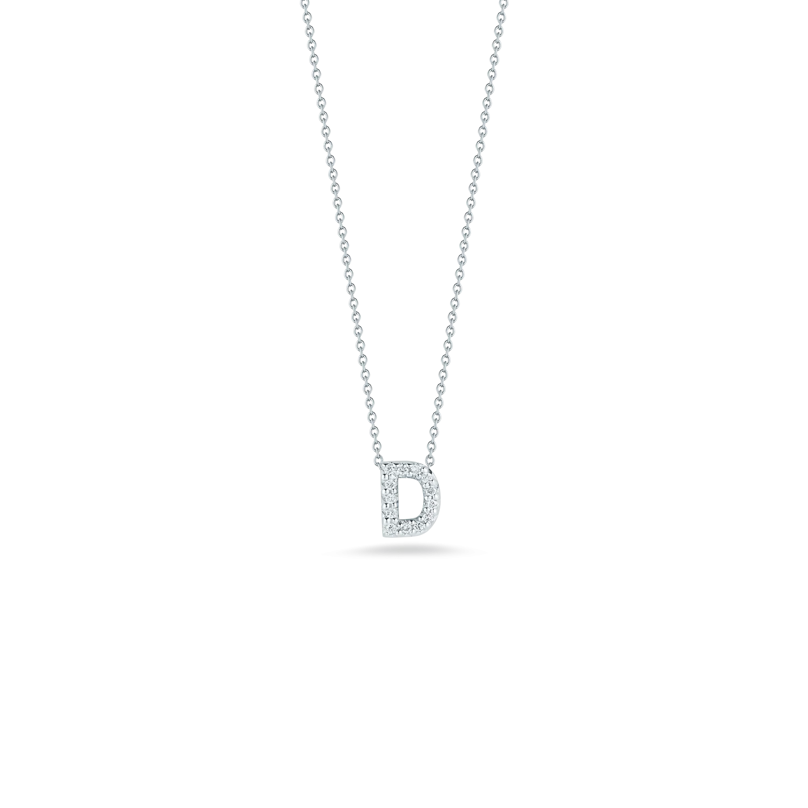 Roberto Coin 18k White Gold Tiny Treasures Diamond Block Love Letter "D" Pendant 16-18" Adjustable Chain (D=.06)