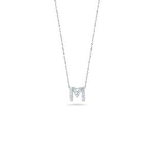 Roberto Coin 18k White Gold Tiny Treasures Diamond Block Love Letter "M" Pendant 16-18" Adjustable Chain (D=.08)