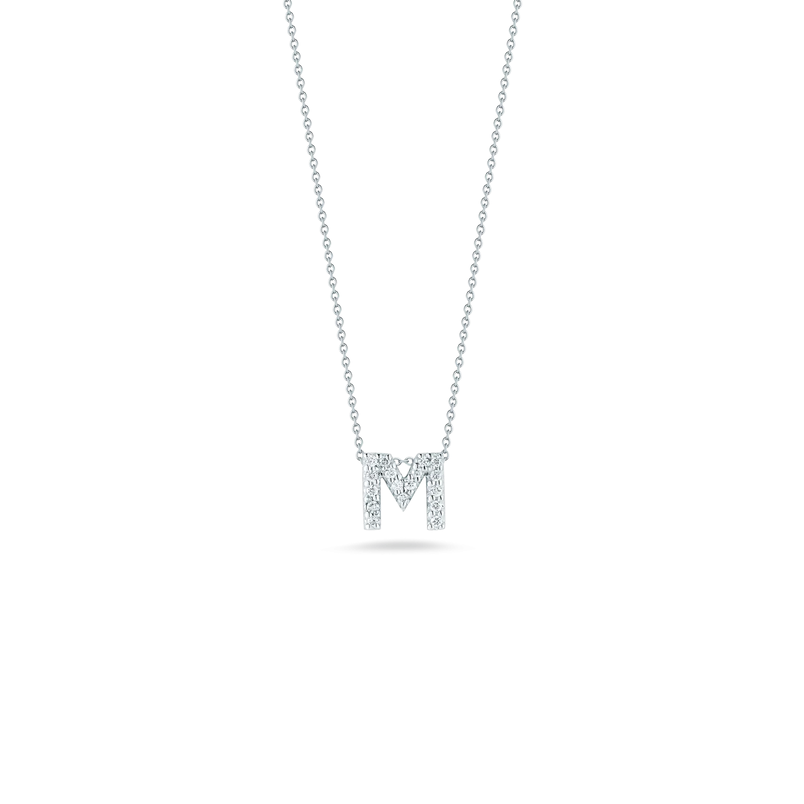 Roberto Coin 18k White Gold Tiny Treasures Diamond Block Love Letter "M" Pendant 16-18" Adjustable Chain (D=.08)
