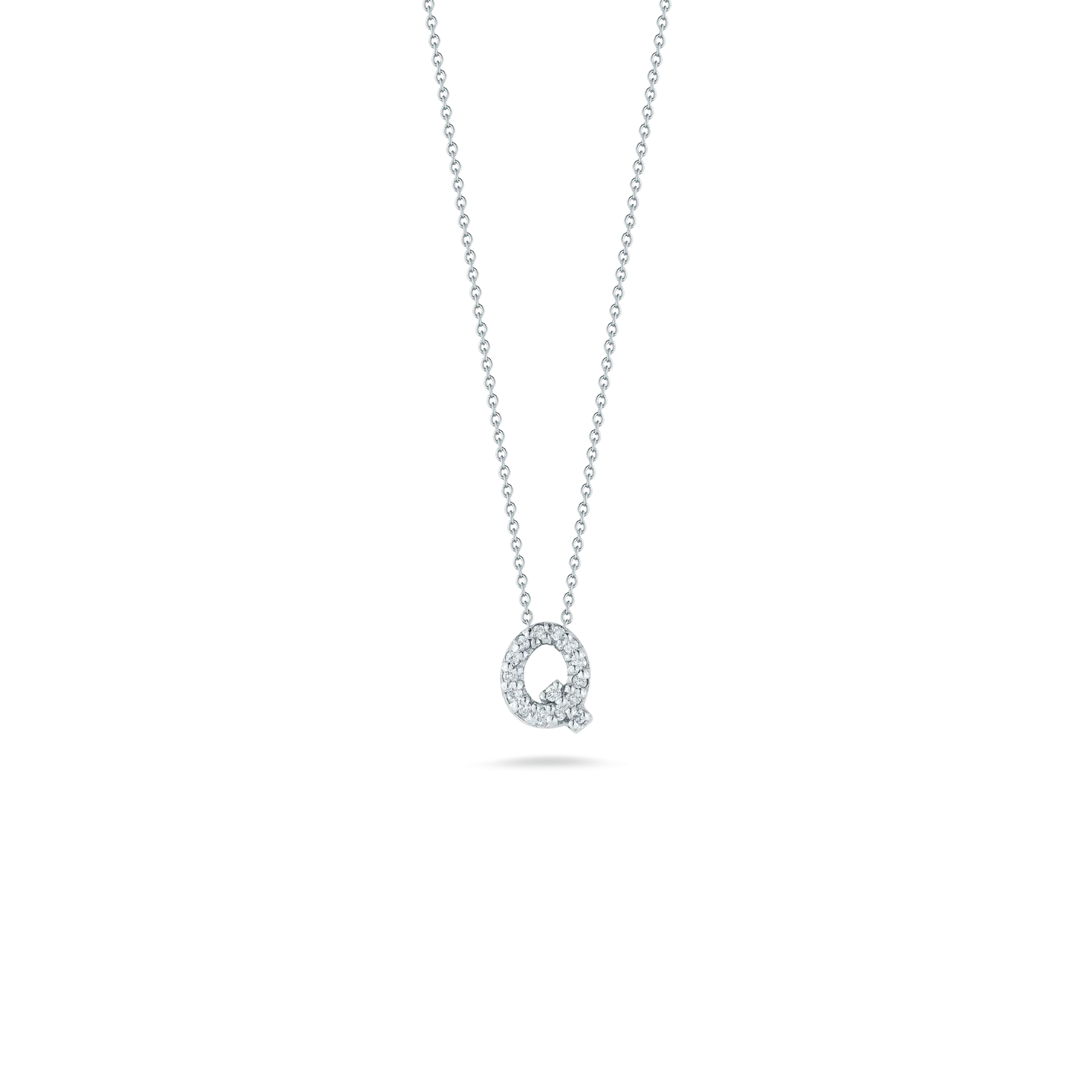 Roberto Coin 18k White Gold Tiny Treasures Diamond Block Love Letter "Q" Pendant 16-18" Adjustable Chain (D=.07)