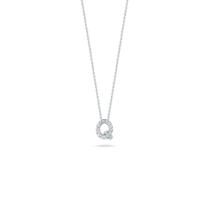 Roberto Coin 18k White Gold Tiny Treasures Diamond Block Love Letter "Q" Pendant 16-18" Adjustable Chain (D=.07)